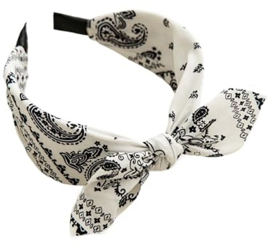 Breites Stirnband für Damen mit Schleife Knoten Paisley Print Modisches Haar-Accessoire Alltagsstil (White, One Size)