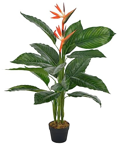 Ziaphsol Künstliche Strelitzia Pflanze mit Topf, rot grün, 100 cm hoch, Kunstbaum Deko fürs Büro Wohnzimmer, naturgetreue Blätter und Blüten, pflegeleicht für Indoor Outdoor
