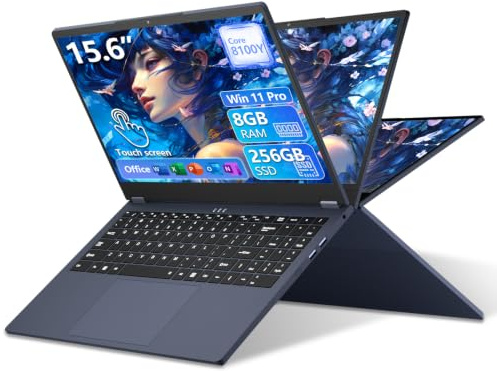 15,6 pulgadas 2 en 1 Ordenador Portátil, Core 8100Y(hasta 3,40 GHz), PC Portátil 8 GB RAM 256 GB SSD, Computadora portátil con puerto USB tipo C, USB 3.0, BT 5.0, teclado numérico, Office 365 Laptop