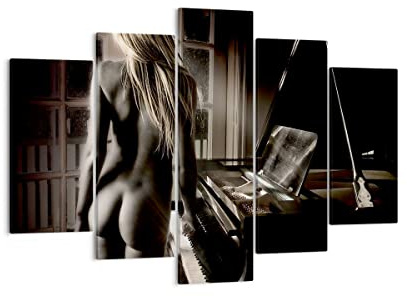 Mehrteilige Bilder auf Leinwand 150x100cm Leinwandbild Frau Nackt Geheimnis Groß XXL Wanddeko Bild Schlafzimmer Set 5 teilige Wandbilder Dekoration Wohnzimmer Canvas Wand Kunstdruck Art EA150x100-0114