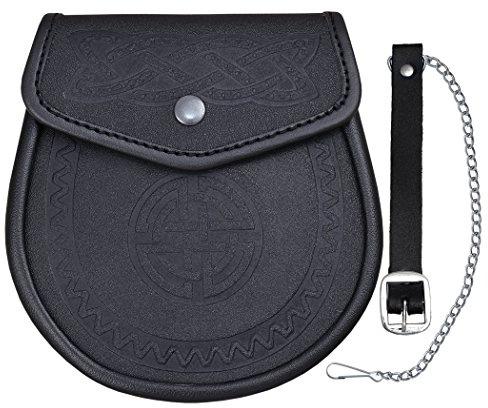 Sporran, cartera tradicional celta, cuero, con relieve, suave acabado