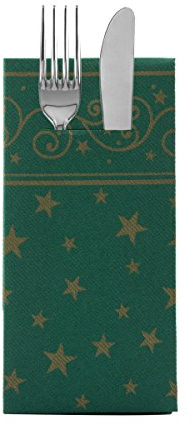 Sovie HORECA Besteckserviette Liam in Grün aus Linclass® Airlaid, Weihnachtsbesteckserviette stoffähnlich, ideal für Advents- & Weihnachtsfeiern, 40 x 40 cm, 100 Stück