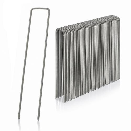 Relaxdays Bodenanker, Angeschrägte Enden, Zum Einschlagen, Unkrautvlies, 15 cm lang, 2 mm Ø, Stahl, Silber, 50er Set