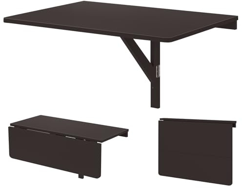 COSTWAY Tavolo Pieghevole a Muro, Tavolino Porta PC da Parete in Legno, Tavolo a Scomparsa Multifunzionale, Ideale per Soggiorno, Cucina e Studio, 80 x 60 x 45 cm (Marrone)