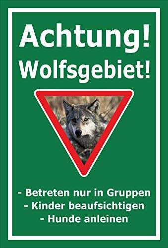 Melis-Folienwerkstatt Schild Wolfsgebiet - Verhaltensregeln – 30x20 cm – 3mm Hartschaum – mehrere Größen/Materialien
