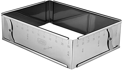 Lares Molde/marco para hornear rectangular, con sujeción para fijar, de acero inoxidable, tamaño ajustable, fabricado en Alemania