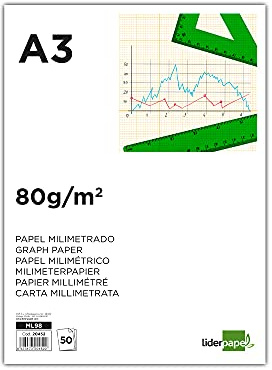 Bloc papel milimetrado liderpapel encolado 297x420mm 50 hojas 80g/m2