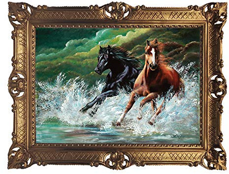 Lnxp Wunderschönes Gemälde 90x70 cm Künstler: Rajco *Furt, Pferde Pferd am Meer* Bild Bilder Barock Rahmen Antik Repro Renaissance 58B