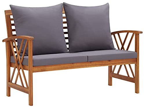 vidaXL Akazienholz Massiv Gartenbank mit Kissen Parkbank Sitzbank Holzbank Gartenmöbel Balkonbank Terrassenbank Bank Terrasse Garten Balkon 119cm