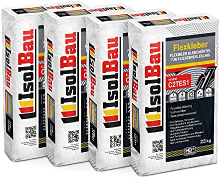 Isolbau C2TE S1 Flexkleber - 100 kg Flexibler Klebemörtel für Fliesenverlegung - Frostsicher, Verformbar & Wasserabweisend, Flexmörtel Natursteinkleber