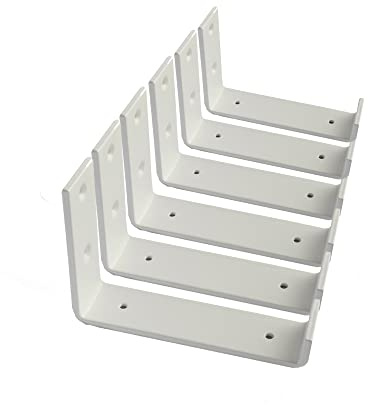 Shelf Brackets 6 Pack Heavy Duty Floating 6.0 L x 4.0 H x 1.5 W (Fits: 5.5 Board) White Metal Shelves Wall Mounted Rustic Iron J Shelf Brackets with Lip for DIY Open Shelving Brackets