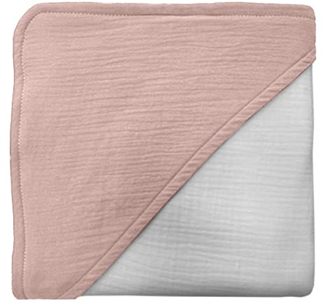 MIMUSELINA Kapuzenhandtuch Baby – Babyhandtuch mit Kapuze 100% Baumwolle und Saugfähig – Schnell Trocknend – Baby Badetuch Extra Groß (1 x 1 m) mit Elastischem Hals und Kapuze (Rosa)