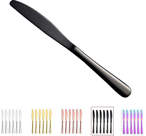 Kyraton Coltello da tavola nero 6 pezzi, acciaio inossidabile di coltello da cena placcatura nera titanio, coltelli da bistecca, posate set di coltelli da burro