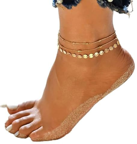 Cavigliere con perline in rame Carufin Cavigliere dorate con paillettes Accessori da spiaggia Gioielli per piedi regolabili per donne e ragazze