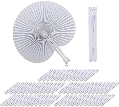 Lote de 80 Pai pai blancos de plástico y papel. Abanicos pai pai plegables- Detalles de bodas y ceremonias, regalos para fiestas de verano, cumpleaños, despedidas (80)