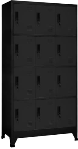 vidaXL Schließfachschrank Spind Schrank Umkleideschrank Metallschrank Fächerschrank Aktenschrank Büroschrank Lagerschrank Schwarz 90x45x180cm Stahl