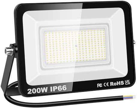 RIGIDON 1x 200W 20000lm led strahler außen, 6000K kaltweiß wasserdicht IP66 | ohne stecker, led fluter scheinwerfer flutlicht, außenlampe, für garten, innenhöfe, garage, hotel, sportplatz, werkstatt