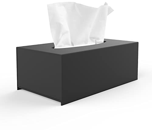 EFUTURETIME Taschentücher Box 25 × 13 × 9cm Acryl Wasserdicht Schwarz | Kosmetiktücherbox, Taschentuchbox, Magnetische Unterseite, Rechteckig, für Bäder, Küchen und Büros