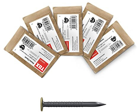 TOX Bildernagel Set Home Classic aus gehärtetem Stahl mit Messingkopf in Retro-Papierverpackung, ⌀ 2,0 mm, Länge 20, 25, 30, 40 und 50 mm, Stahlnägel für nahezu alle Baustoffe, 100-tlg., 063600105