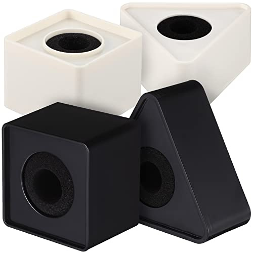 Alipis Microphone Stand 4Pcs Flag, Portable Mic Cube Logo Station, Triangular and Cube Shaped Stand for Interview Mic, Studio Mic, News Reporter Mic (Black&White) White Square