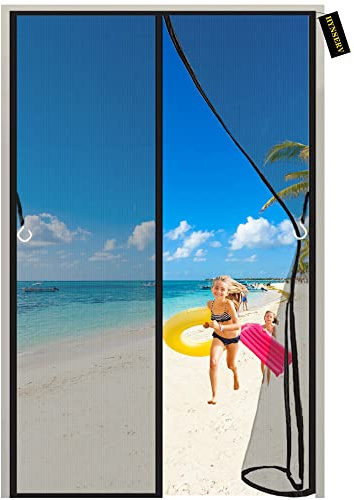 Fly Screens for Doors Black 130x200cm Heavy Duty Patio Insect Door Screen with Powerful Magnets&Full Frame Magic Tape Keep Bugs Out&Lets Fresh Air in