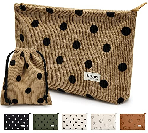 KALIDI Kosmetiktasche Damen Groß Schminktasche Cord Reise Kulturtasche 2 Pack Punkt Make Up Tasche mit Reißverschluss für mädchen