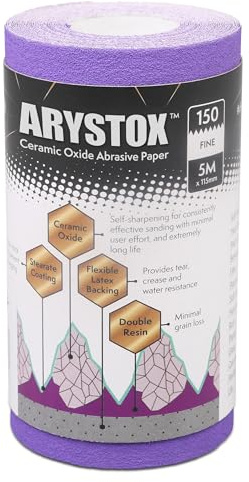Axus Decor Arystox Ceramic Oxide Abrasive Paper (Onyx Series) Sandpaper Roll, Non-Stick & Long Lasting, Wood, Metal & More, Ideal For Professional Painter's & DIY enthusiasts - 5m x 115mm, 150 grit
