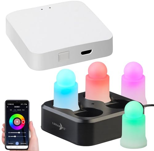 Lunartec LED-Kerzenlampen: 4er-Set wetterfeste LED-RGBWW-Kerzen mit Akku, Ladesch., WLAN-Gateway (Partylicht, Stimmungskerzen, Home)