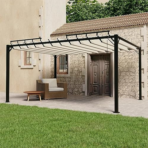 Pergola mit Lamellendach 3x4 m Creme Stoff und Aluminium