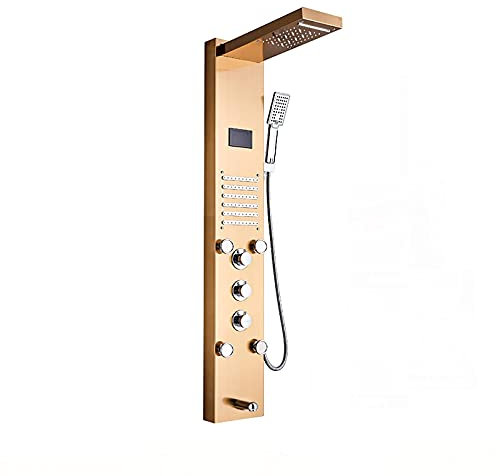 Panel de ducha LED Sistema de torre Pantalla digital Columna de ducha Sistema de panel de ducha de acero inoxidable, Sistema de ducha con cabezal de ducha, Ducha de mano, Chorros de cuerpo, Caño de