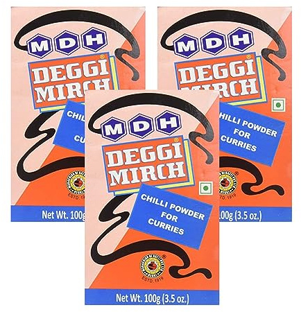 MDH Various Seasoning Masala Powder - Spices Mix Curry Masala Recipe Mixes Casserole Seasoning Herbs - Aromatic & Enhances the flavor of the meal (Deggi Mirch Powder (100g), Pack of 3)