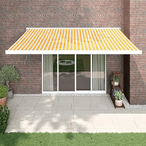 Homgoday Gelenkarmmarkise Markise Sonnenmarkise Balkonmarkise Einziehbare Markise Wandmontage Terrassenmarkise Sonnenschutz für Balkon Terrasse 4,5x3 m Gelb und Weiß Stoff und Aluminium