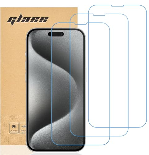 gueche 3 Pezzi, Vetro Temperato per iPhone 15 Pro Max, Pellicola Prottetiva Anti Graffio, Anti-Impronte, Senza Bolle, Durezza 9H, 0,3mm Ultra Trasparente