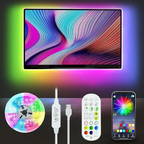 Meiyue LED TV Hintergrundbeleuchtung, 3M LED Streifen RGBIC LED Fernseher Beleuchtung für 40 bis 50 Zoll TV und PC, mit APP und Fernbedienung, Musik Sync, USB betrieben