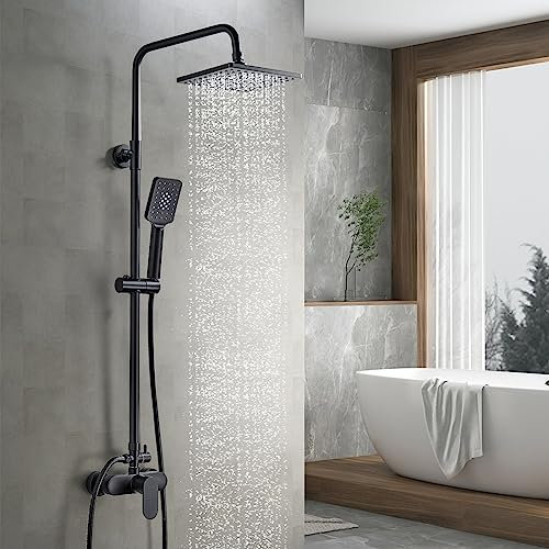 Namuoto Black Shower System with Rain Shower Head and Hand Shower, Adjustable Height Shower Column