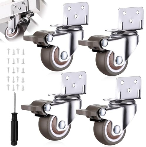 4 Stück Möbelrollen mit Bremse, 32mm L-förmige Rollen für Möbel, 360° Drehbar Möbelrollen, Möbelrollen Klein, Tragkraft 16 Kg, Lenkrollen Bremsrolle für Möbel Transport, Tisch, Kabinett