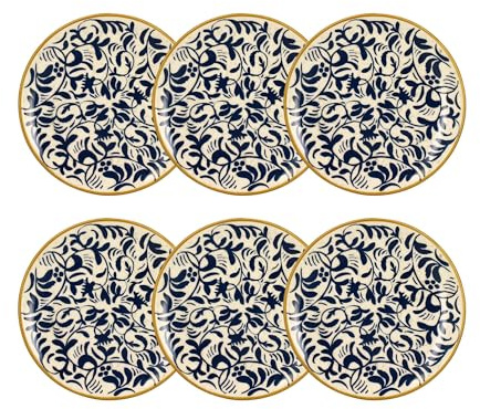 NOVASTYL - Lot 6 assiettes desserts héraclée 19cm en grès décor bleu - 2614307