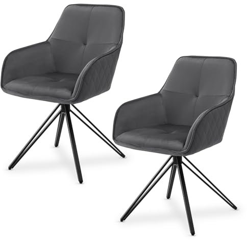Juskys Drehstuhl Clyde mit Armlehne 2er Set - Esszimmerstuhl modern mit Stoff Bezug - Polsterstuhl Esszimmer - 120 kg belastbar - Stuhl Samt Dunkelgrau