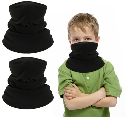 SLEEKEE 2 stycken halsmanschetter för barn, vindtät barnfleece halsmanschett, vintermask lämplig för skidåkning, cykling, utomhussport, multifunktionell huvudbonad för pojkar och flickor, svart,