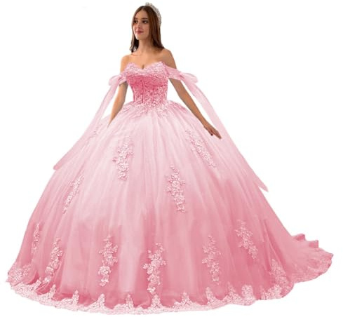 Beyonddress Off Axel Aftonklänningar Prinsessa Quinceanera Klänningar Spets Applikationer Söt Bollklänning 16 Klänningar, Rosa, 36