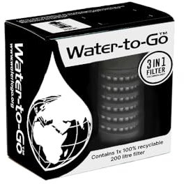 WATER TO GO Replacement 3 Stage Water Bottle Filter which removes 99.99% of Bacteria & Contaminents and Improves Taste - Hiking, Camping & Travelling (Black - 75cl) (Single Pack)