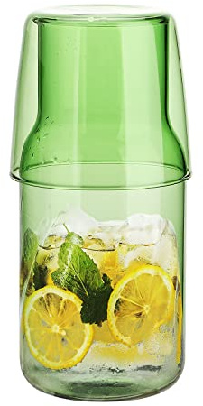 TITA-DONG Caraffa per acqua con bicchiere in vetro per comodino, caraffa, caraffa accanto al comodino, caraffa per acqua in vetro trasparente, decanter in vetro per camera da letto e soggiorno (verde)