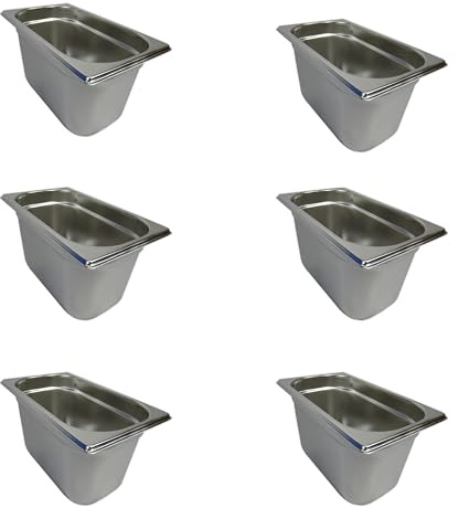AcMax Gastronorm Lot de 6 récipients gastronomiques GN 1/4 en acier inoxydable 4 l Profondeur 150 mm