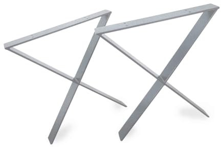 modernLOFTart Tischbeine Silber - Metall X-Form - 2X Tischgestell Flachstahl 100x10 mm - DIY Tischkufen für Wohnzimmertisch, Esstisch - Breite 70 cm, Höhe 72 cm