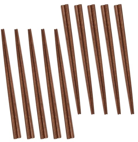 UPTALY Set di 10 paia di bacchette in legno di noce nero (23 cm), testa appuntita, leggere, minimaliste, riutilizzabili, per cucina giapponese, sushi, pesce