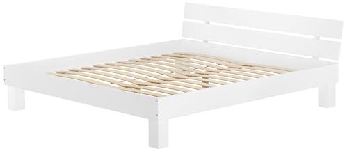 Erst-Holz Weißes Doppelbett Massivholz Buche 180x200 Zubehör wählbar V-60.86-18W, Ausstattung:Federleisten