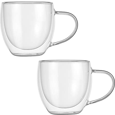 Tasse en Verre à Double Paroi 2 Pièces, Tasse à café en Verre, Tasse en Verre Transparent, Grande Tasse à café pour Accessoire de Cuisine (5)