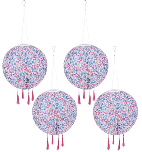 USMEI Solar Lampions Außen Wetterfest mit Fransen, 4 stück 30cm Led Solar Lampions Hängend für Außen, Outdoor Solar Lampion für Hochtzeit, Kirche, Party Dekoration