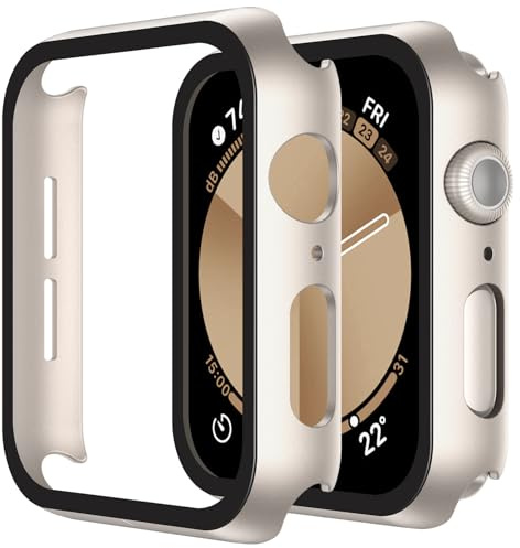 Misxi Hülle mit Displayschutz für 40mm Apple Watch SE3/SE2/SE/6/5/4 | 2 Stück, Harte PC-Schutzhülle, Gehärtet Displayschutzfolie, Kratzfest & Stoßfest, Ultradünn, 2 Sternenlicht