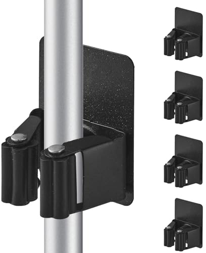 Cokshy Besenhalterung Wand, 4 Stück Edelstahl Besenhalter Selbstklebend, Wandmontage Mop Halterung ohne Bohren für KüChe, Wischmopp, Badezimmer, Garten, Schaufel, Werkzeuge (Schwarz)